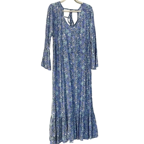 Miss Komo’Do Dresses & Skirts - Miss Komo’do Blue Tropical Print Maxi Dress Ruffled Hem Flare Sleeves Sz L/XL